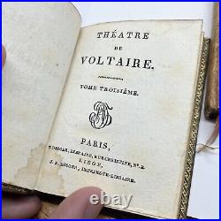 1736 Works Of Voltaire Rare Leather Bound Book Lot Antique Decor 7 Vol Beautiful