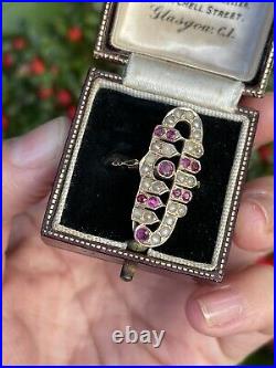 18ct Gold Ruby Stone And Seed Pearl Ring Size M Rare Art Deco Cocktail Antique
