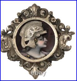19th Beautiful Rare Antique Portrait French Silver Enamel Brooch Pendant Art
