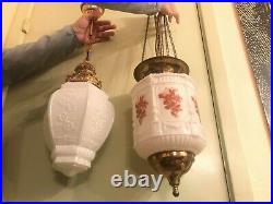 2 RARE Antique BEAUTIFUL White Hanging Chain Lamps Flora Decor