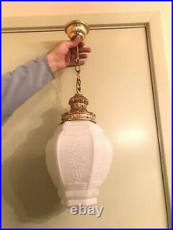 2 RARE Antique BEAUTIFUL White Hanging Chain Lamps Flora Decor