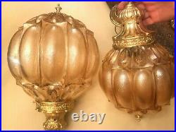 2 RARE Vintage BEAUTIFUL Hanging Chain Lamps Big AMAZING Crystal Pendant Glasses