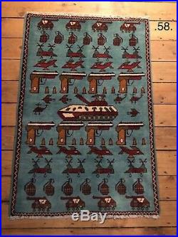 58 Beautifully handmade Afghan war rug Rare design, Great quality 62x90cm