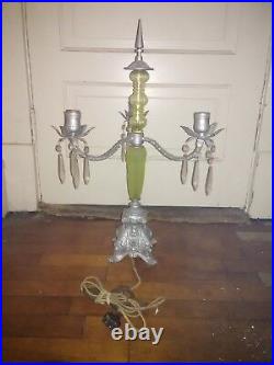 ANTIQUE Beautiful VASELINE GLASS LAMP Centerpiece 4 lights Vintage URANIUM Rare