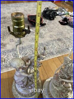 ANTIQUE Beautiful Women Grape Vines And BaskSET OF 2 LAMPS WHITE AND GOLD -RARE