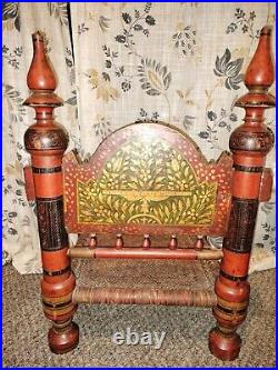 ANTIQUE INDIAN WOODEN FURNITURE beautiful RARE hand painted LOW CHAIR