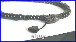 ANTIQUE. VICTORIAN WHITBY JET BEAUTIFUL RARE SNAKE NECKLACE with HEART PENDANT