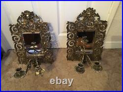 A BEAUTIFUL & RARE PAIR OF ANTIQUE GIRONDELLE BRASS WALL MIRRORS, 1800's