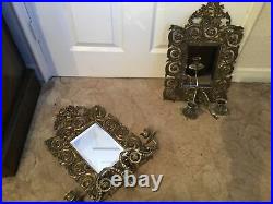 A BEAUTIFUL & RARE PAIR OF ANTIQUE GIRONDELLE BRASS WALL MIRRORS, 1800's
