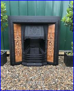 A Beautiful & Rare Antique Tiled Cast Iron Fireplace Insert