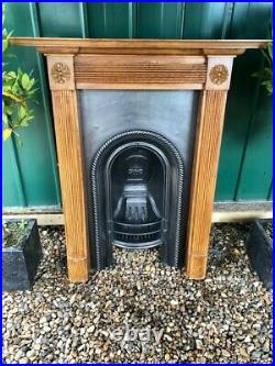 A Beautiful & Rare Antique Victorian Cast Iron Fireplace & Wooden Surround