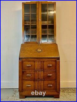 A Rare & Beautiful 100 Year Old Antique Art Deco Oak Bureau Bookcase. C1920
