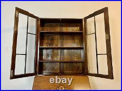 A Rare & Beautiful 100 Year Old Antique Art Deco Oak Bureau Bookcase. C1920