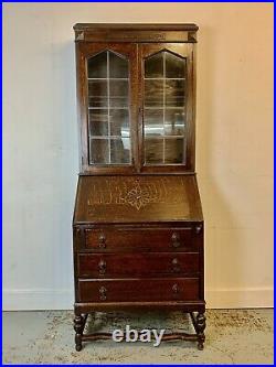 A Rare & Beautiful 100 Year Old Antique Edwardian Oak Bureau Bookcase. C1920