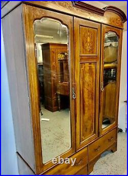 A Rare & Beautiful 110 Year Old Antique Edwardian Inlaid Double Wardrobe. C1910