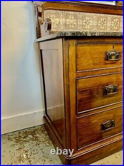 A Rare & Beautiful 110 Year Old Edwardian Antique Mahogany Tiled Washstand C1910