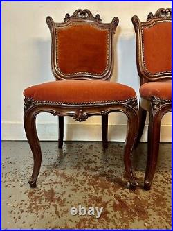 A Rare & Beautiful 130 Year Old Victorian Antique Set Of 3 Dining Chairs. C1890