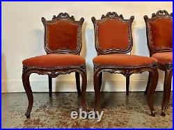 A Rare & Beautiful 130 Year Old Victorian Antique Set Of 3 Dining Chairs. C1890