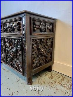 A Rare & Beautiful 140 Year Old Carved Continental Oak Side Cabinet. C 1880
