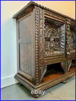 A Rare & Beautiful 140 Year Old Profusely Carved Antique Oak Side Cabinet. C1890