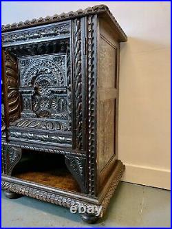 A Rare & Beautiful 140 Year Old Profusely Carved Antique Oak Side Cabinet. C1890