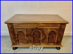 A Rare & Beautiful 150 Year Old Antique Carved Oak Coffer. C1870