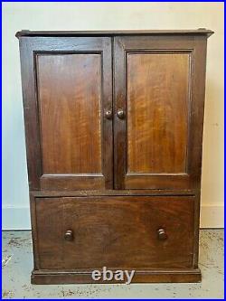 A Rare & Beautiful 150 Year Old Victorian Antique Mahogany Side Cabinet. C 1870