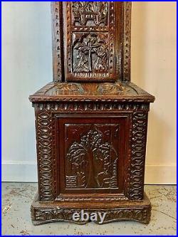 A Rare & Beautiful 160 Year Old Antique Oak Carved Grandfather Clock. C1860