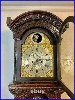 A Rare & Beautiful 160 Year Old Antique Oak Carved Grandfather Clock. C1860