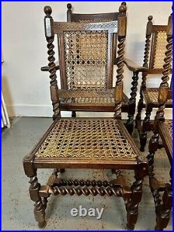 A Rare & Beautiful 1920's Year Old Antique Oak Barley Twist Bergere Cane Chairs