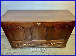 A Rare & Beautiful 220 Year Old George III Antique Oak Panel Mule Chest. C 1790