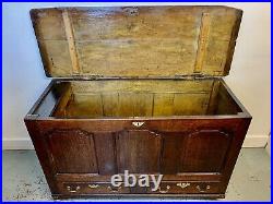 A Rare & Beautiful 220 Year Old George III Antique Oak Panel Mule Chest. C 1790