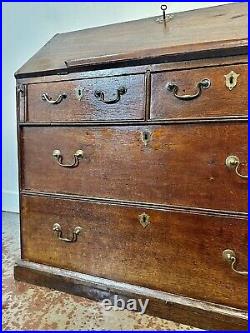 A Rare & Beautiful 240 Year Old George III Antique Oak Fall Front Bureau C1780