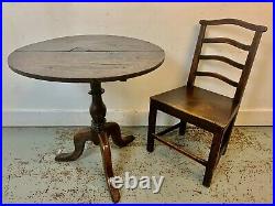 A Rare & Beautiful 260 Year Old George III Antique Oak Wine Table & Chair. C1760
