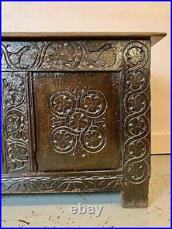 A Rare & Beautiful 300 Year Old Antique Oak Coffer. C1720