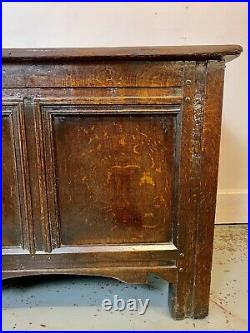 A Rare & Beautiful 320 Year Old Antique Oak Coffer. C1690