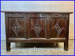 A Rare & Beautiful 330 Year Old Antique Oak Coffer. C1680