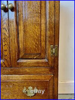 A Rare & Beautiful 70 Year Old Oak Side Cabinet With Brass Handles. C1930