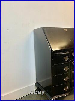 A Rare & Beautiful 80 Year Old Serpentine Front Fall Front Black Bureau. C1930s