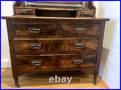 A Rare & Beautiful Antique Mahogany Dresser Edwardian Chest of Drawers Mirror
