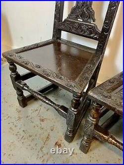 A Rare & Beautiful Pair of Antique Victorian Carved Oak Hall Chairs. C1830