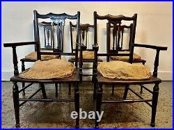 A Rare & Beautiful Set of 5 Victorian Antique Oak Dining Chairs. C1900