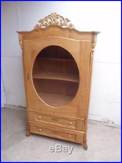 A Rare Beautifully Waxed Glazed Oval 1 Door 1 Drawer Display Cabinet