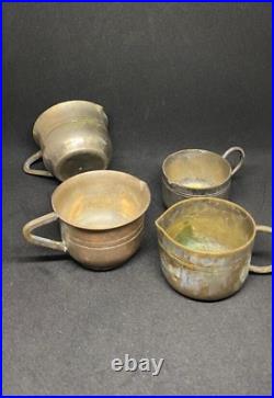 A set of 4 rare, small, antique, beautiful, handcrafted copper mugs