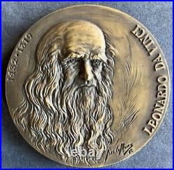 Amazing Beautiful Antique rare bronze medal with high reliefs Leonardo Da Vinci