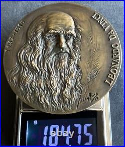 Amazing Beautiful Antique rare bronze medal with high reliefs Leonardo Da Vinci