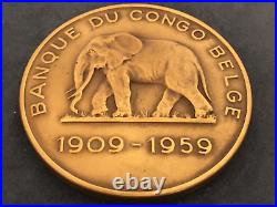 Amazing beautiful antique and rare bronze medal of Belgian congo bank, 1909-1959