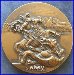 Amazing beautiful antique and rare bronze medal with high reliefs of St. George