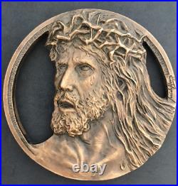 Amazing beautiful antique rare bronze medal with high reliefs of Jesus and Judas