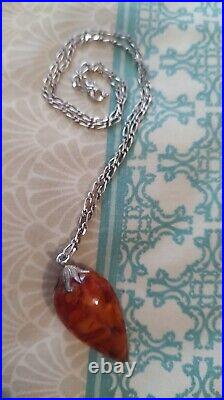 Amber(Baltic)pendant/Beautiful Antique& Vintage Chain Silver/925, Real Rare